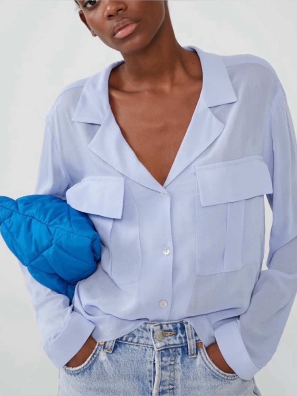 ZARA NWT BLUE CROPPED LONG SLEEVE TOP